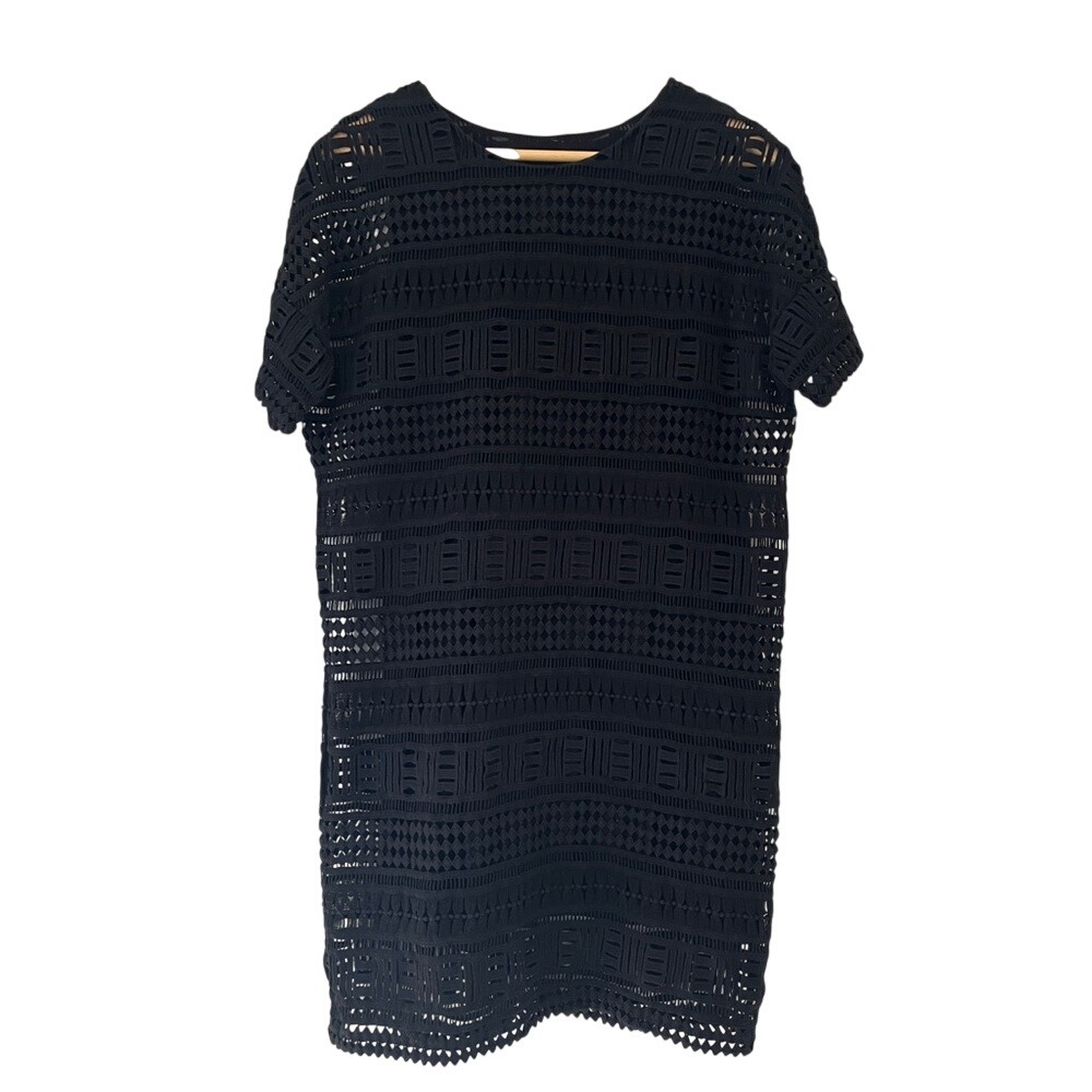 VINCE Black Crochet Lace Shift Dress Sz M